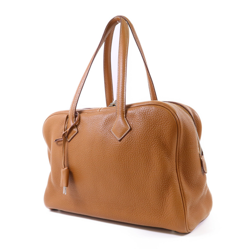 HERMES Clemence皮革Victoria銀扣手挽袋Gold-2