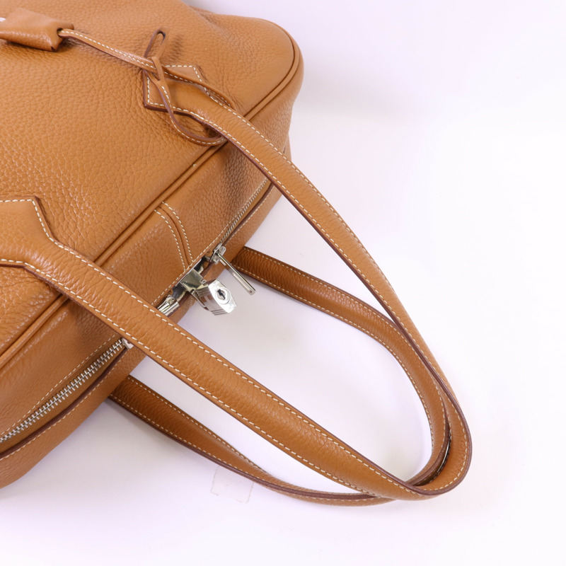 HERMES Clemence皮革Victoria銀扣手挽袋Gold-4