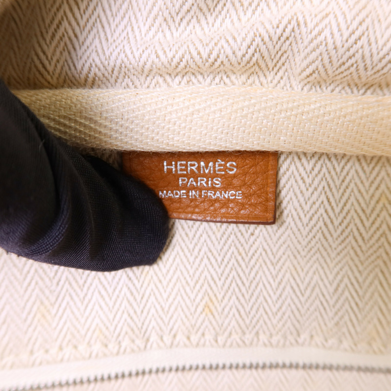 HERMES Clemence皮革Victoria銀扣手挽袋Gold-6