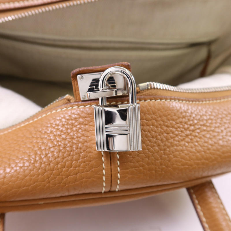 HERMES Clemence皮革Victoria銀扣手挽袋Gold-9