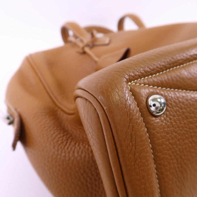 HERMES Clemence皮革Victoria銀扣手挽袋Gold-12