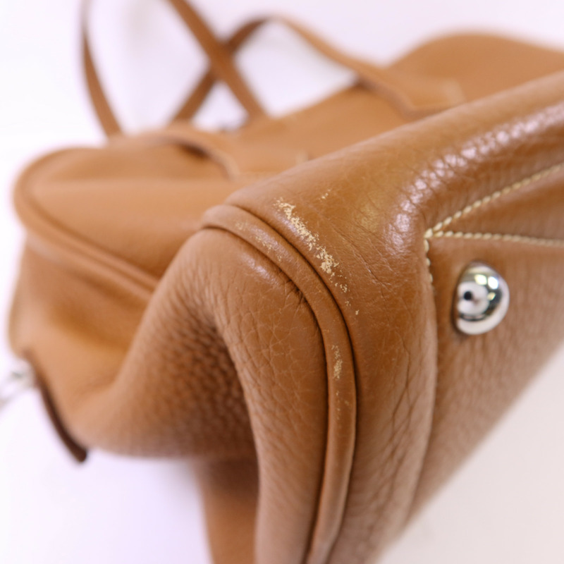 HERMES Clemence皮革Victoria銀扣手挽袋Gold-14