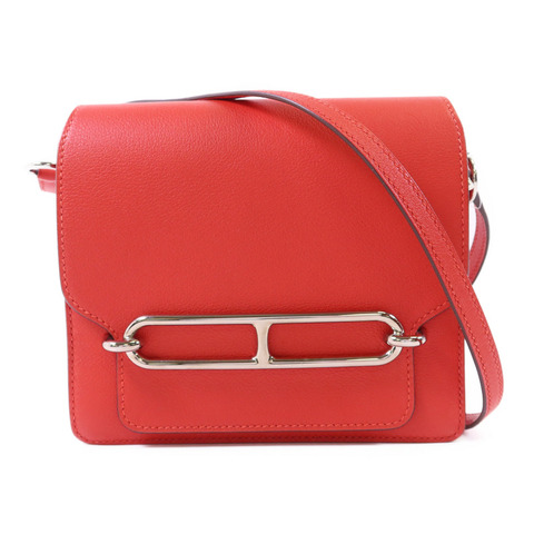 HERMES Evercolor皮革Mini Roulis銀扣肩背袋Rouge Tomate
