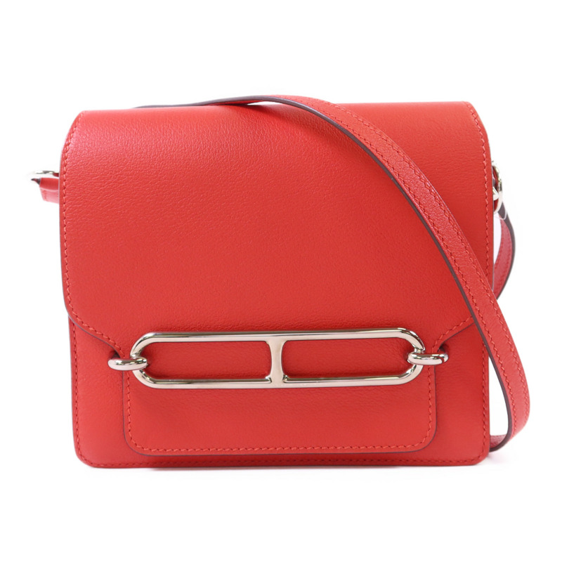 HERMES Evercolor皮革Mini Roulis銀扣肩背袋Rouge Tomate-0
