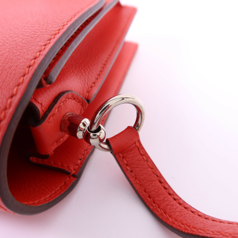 HERMES Evercolor皮革Mini Roulis銀扣肩背袋Rouge Tomate-7