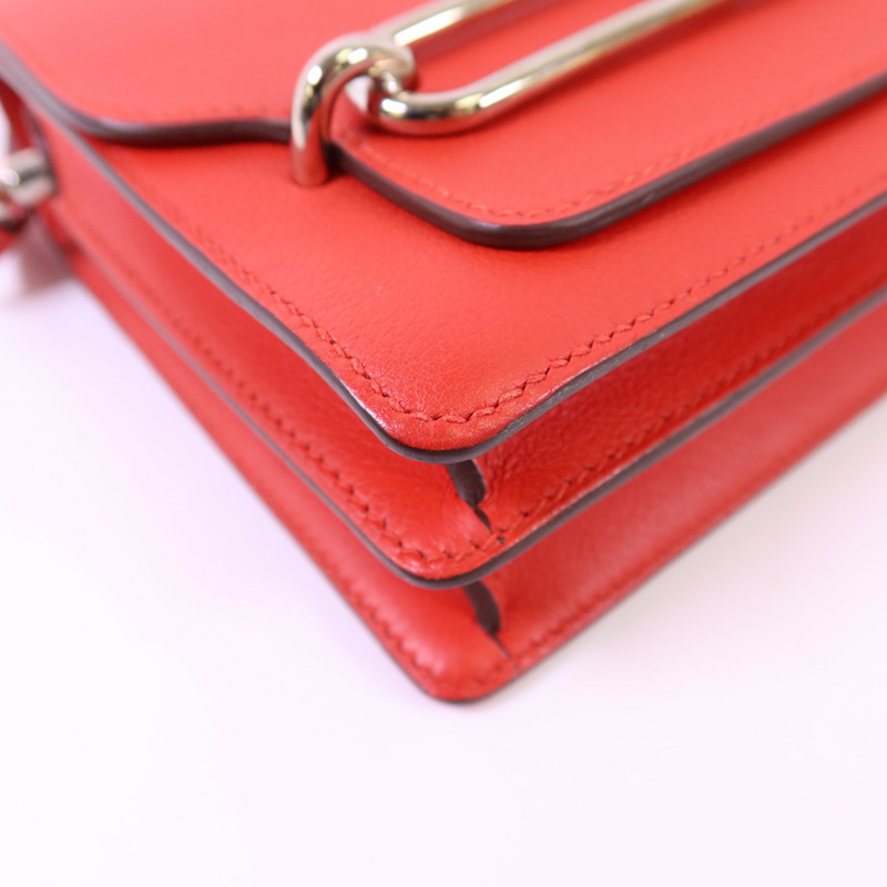 HERMES Evercolor皮革Mini Roulis銀扣肩背袋Rouge Tomate-9