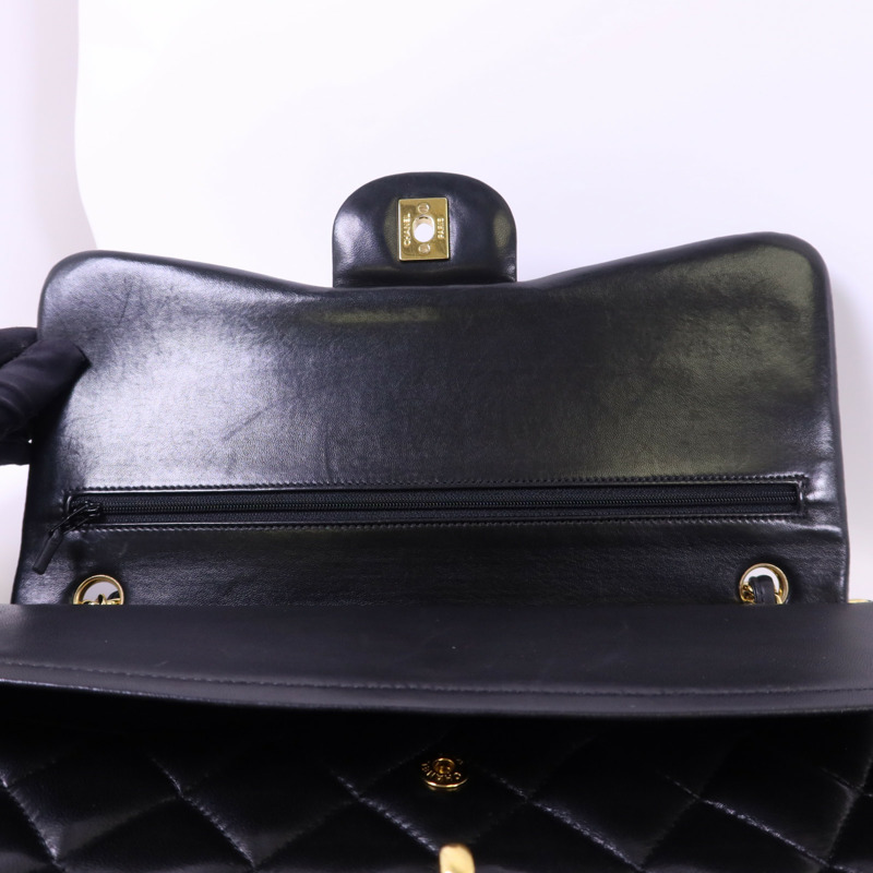 CHANEL 羊皮皮革Large Classic金扣鏈帶肩背袋-15