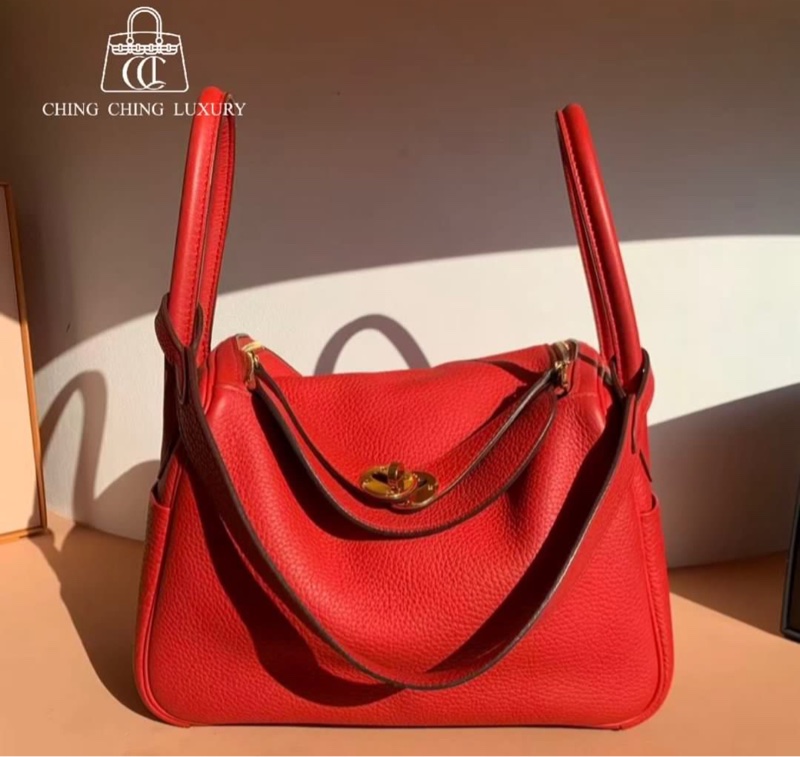 🌈Hermes❤️Lindy 26❤️蕃茄紅金扣🌟98.5新🌟TC皮🌟愛馬仕🌟-0