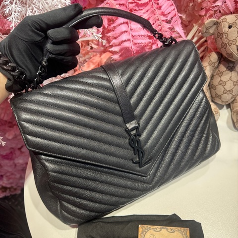 YSL 黑soblack學院包/斜背包/王吉娜古董精品