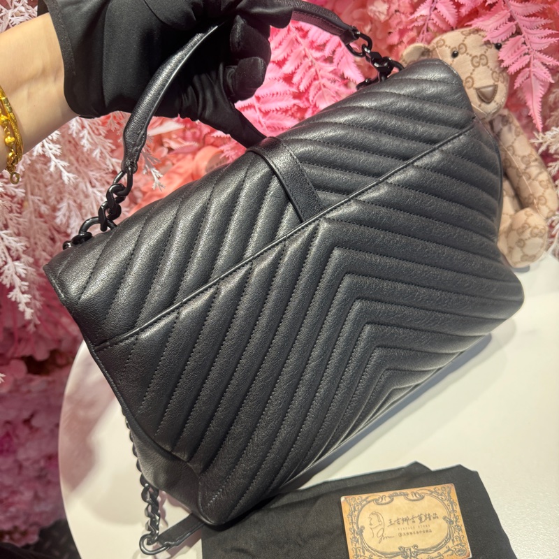 YSL 黑soblack學院包/斜背包/王吉娜古董精品-3