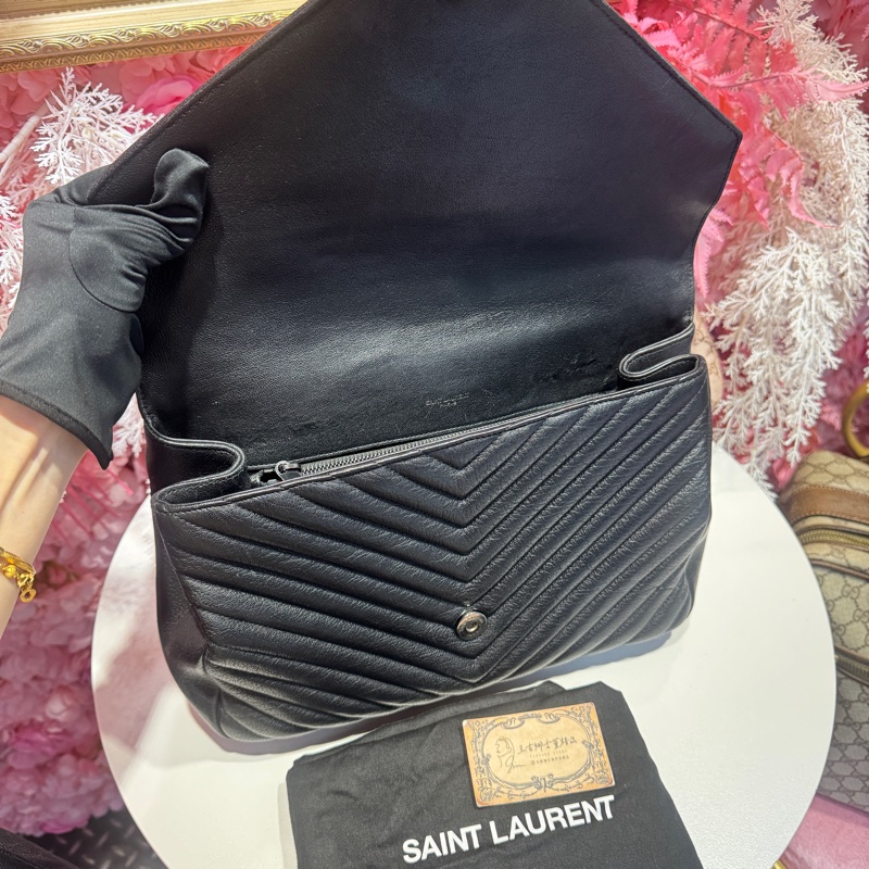 YSL 黑soblack學院包/斜背包/王吉娜古董精品-6