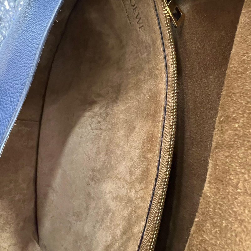 東區正精品㊣LOEWE GATE 藍色拚咖啡色牛皮斜背包郵差包馬鞍包綁帶禮物包大款 30CM RZ5034-2