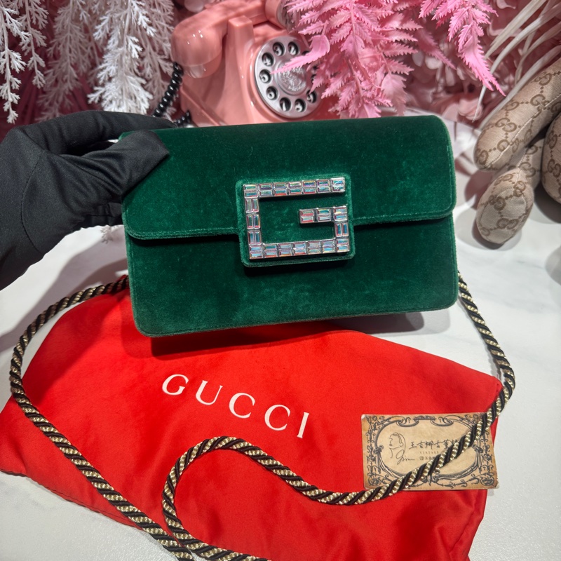 Gucci 水鑽斜背包/王吉娜古董精品-0