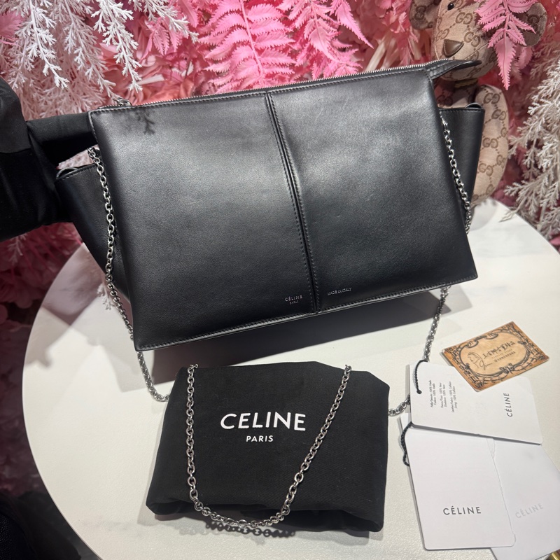 Celine黑銀斜背包/王吉娜古董精品-0