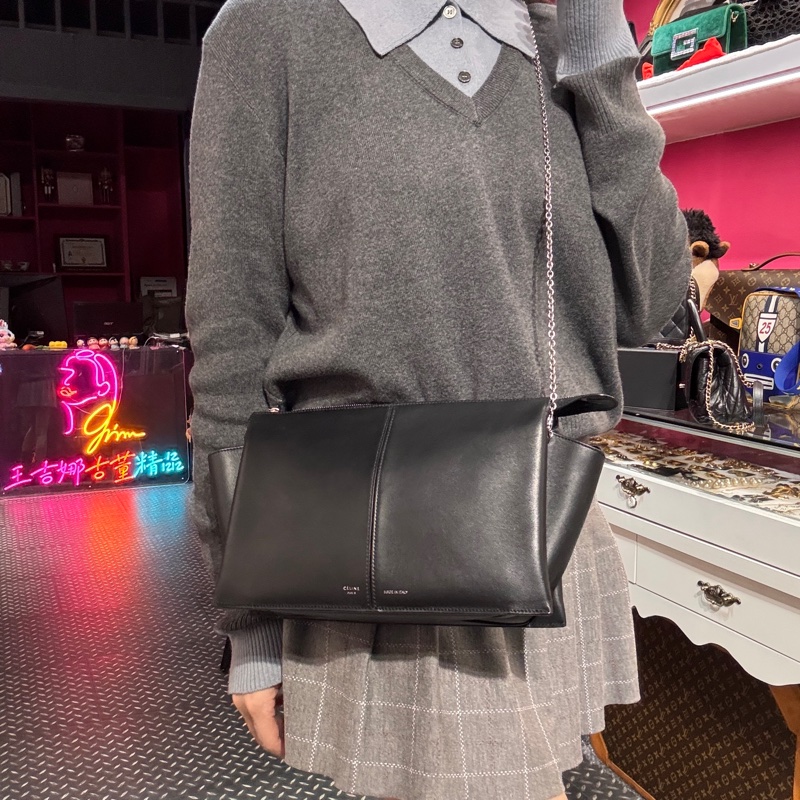 Celine黑銀斜背包/王吉娜古董精品-1