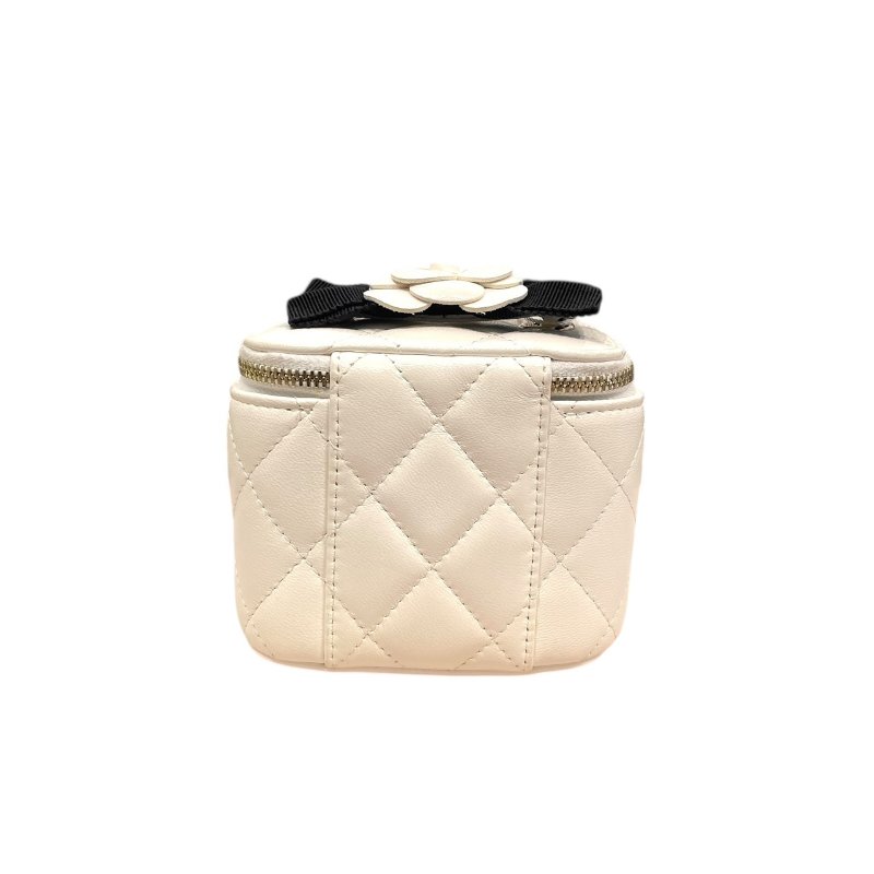 CHANEL 香奈兒 山茶花迷你箱包 皮革 白色 金扣-2