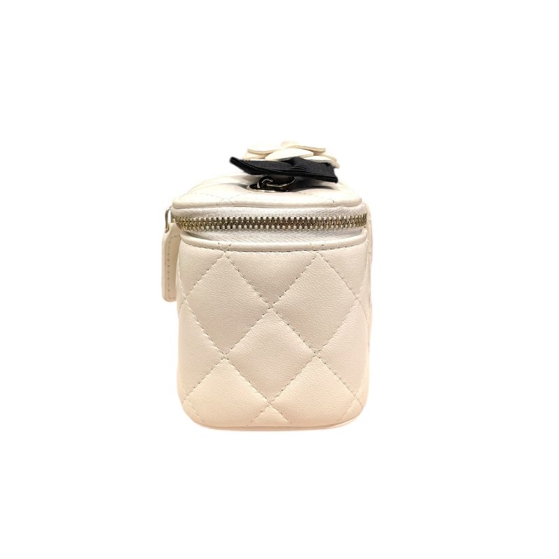 CHANEL 香奈兒 山茶花迷你箱包 皮革 白色 金扣-3