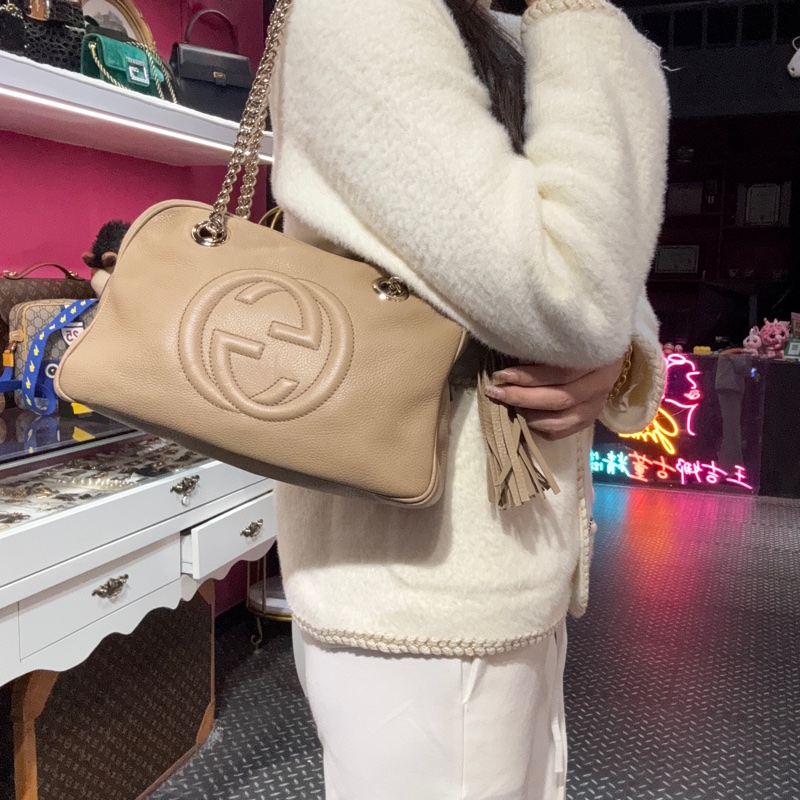 Gucci 馬蒙肩背包/奶茶色/王吉娜古董精品-1