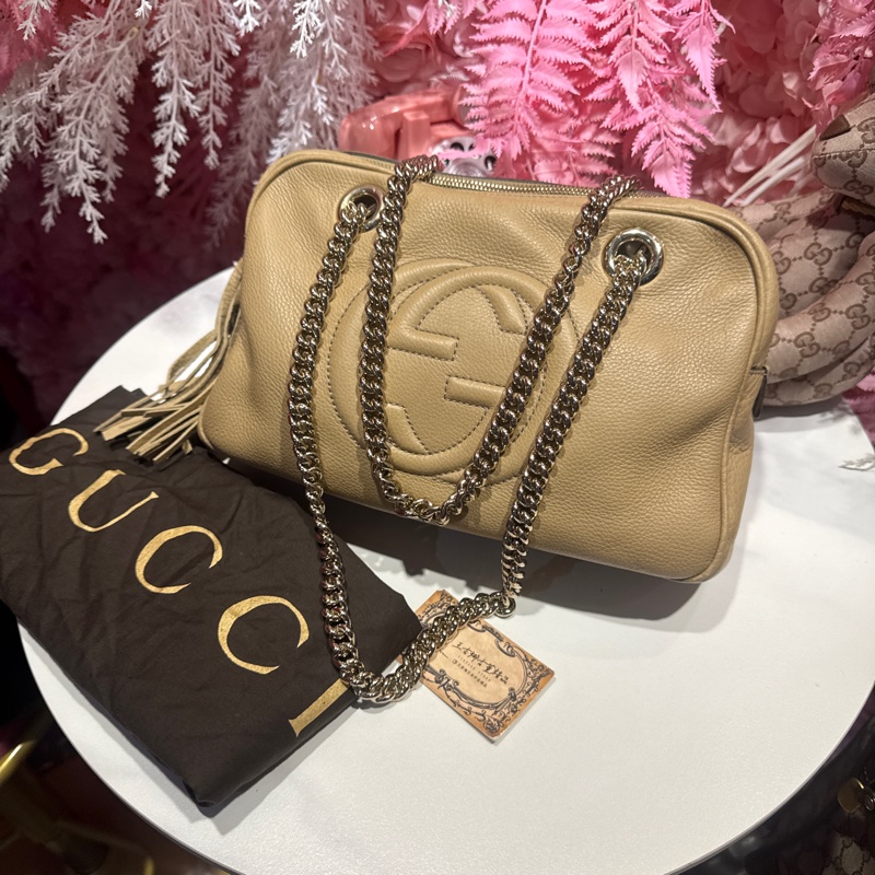 Gucci 馬蒙肩背包/奶茶色/王吉娜古董精品-2