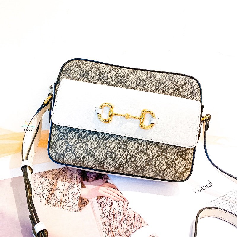 GUCCI 645454 1955系列 米白色皮革 xLogo 相機包 斜背包 側背包-0