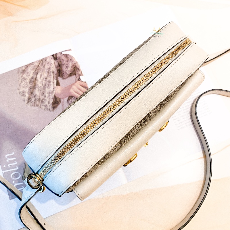 GUCCI 645454 1955系列 米白色皮革 xLogo 相機包 斜背包 側背包-4