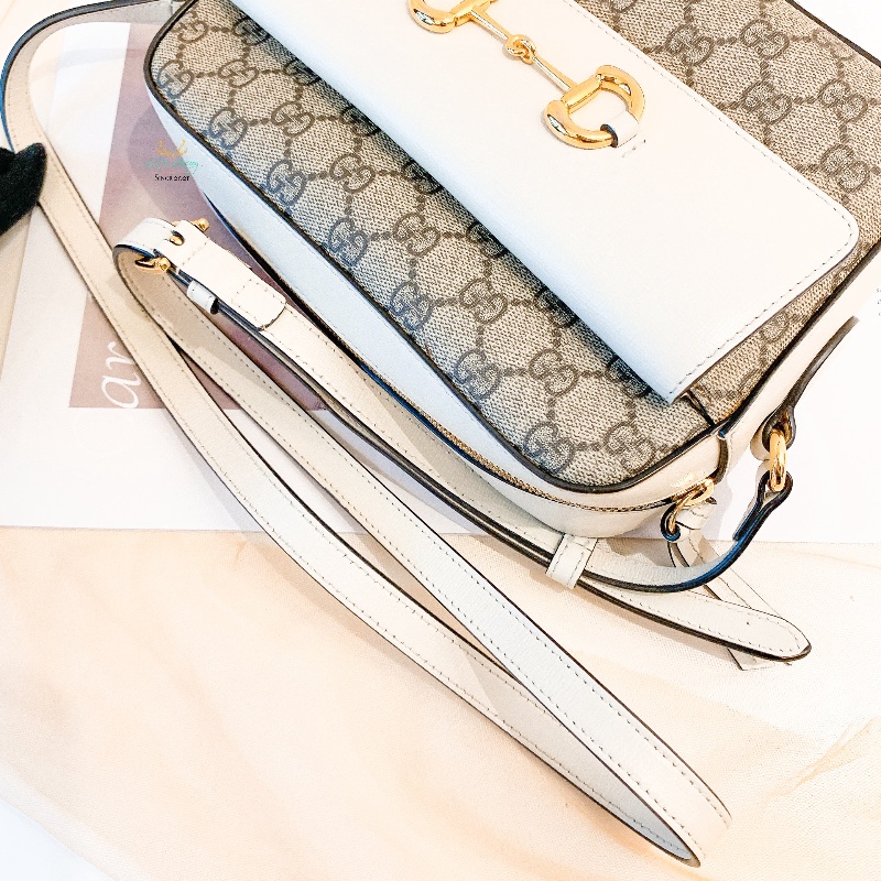 GUCCI 645454 1955系列 米白色皮革 xLogo 相機包 斜背包 側背包-12