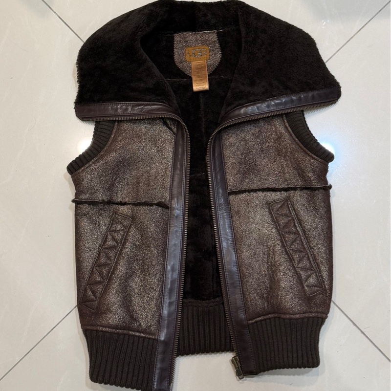 UGG 古銅 深棕 羊反毛 真皮 背心 外套-3
