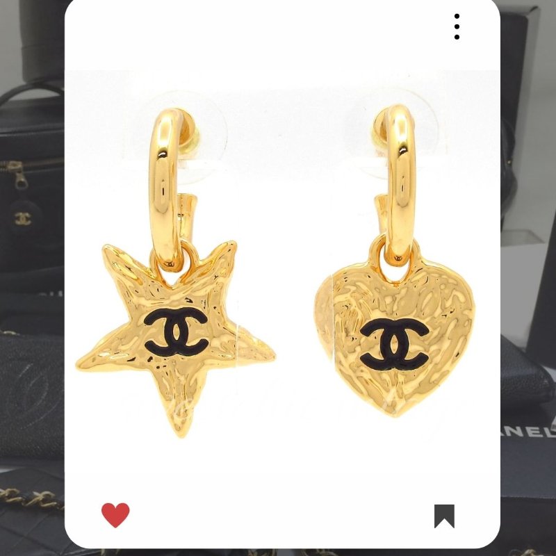 🛍️🎁 26 🔥 1月新品上架 新年💖 美品💖 香奈兒 Chanel CC 金色愛心星星耳環 🔥 香奈兒熱賣款 香奈兒經典款 耳環 CHANEL EARRING-9