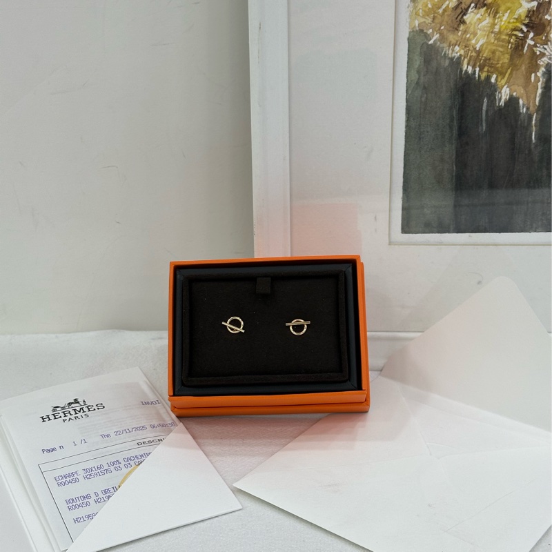 Hermes 玫瑰金 finesse 小Q耳環 25年11月保卡 有購證-0