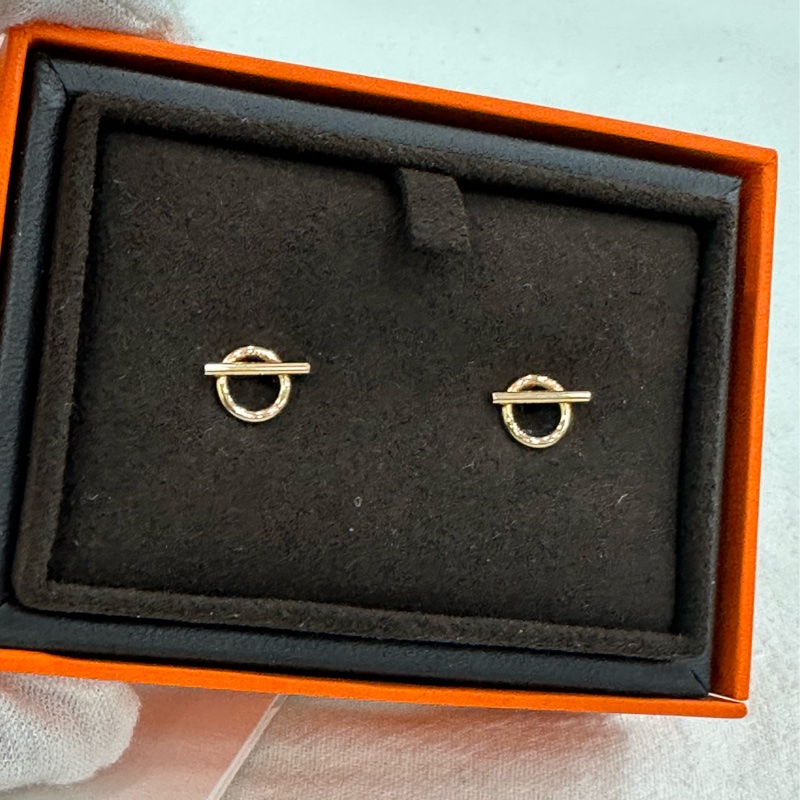 Hermes 玫瑰金 finesse 小Q耳環 25年11月保卡 有購證-5