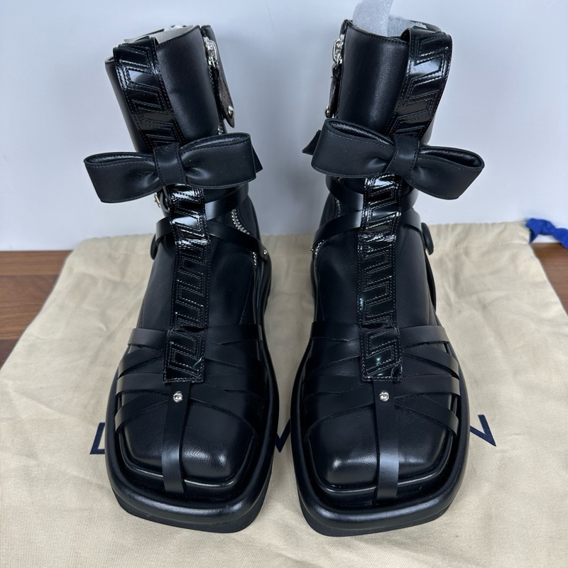 閒置新LV路易威登Square Pillow系列輕便舒適時尚休閒短靴，女款，黑色35碼一-0