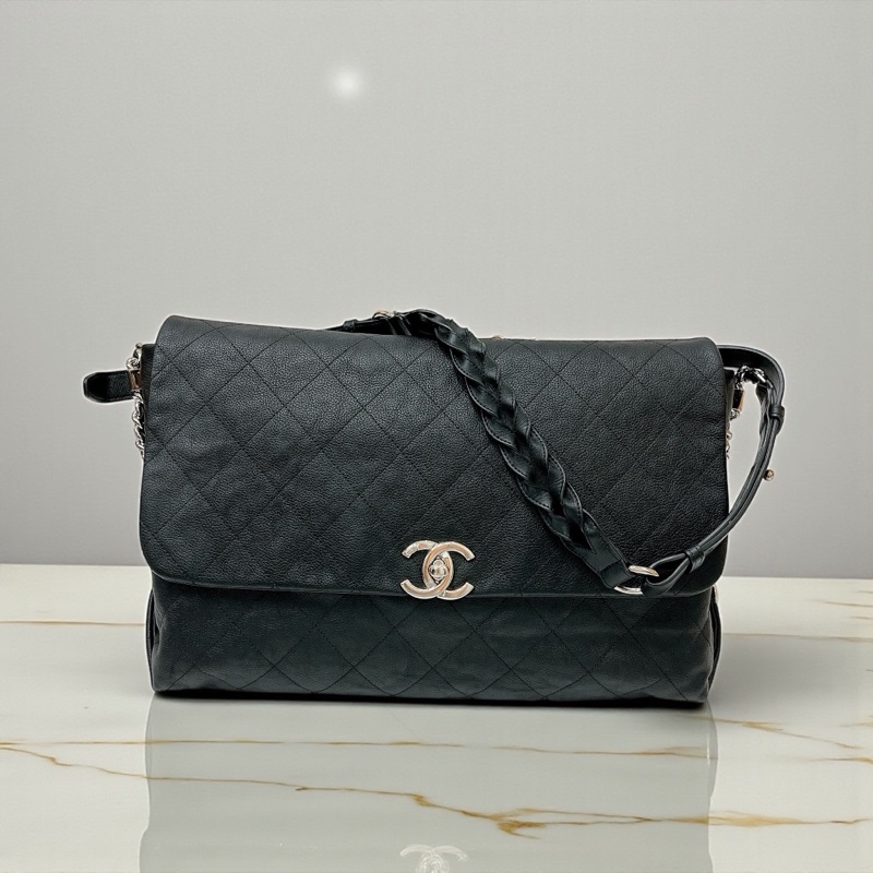 莉亞精品♡ Chanel 麻花肩帶口蓋包 黑銀 二手美包-0