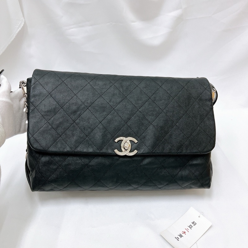 莉亞精品♡ Chanel 麻花肩帶口蓋包 黑銀 二手美包-2