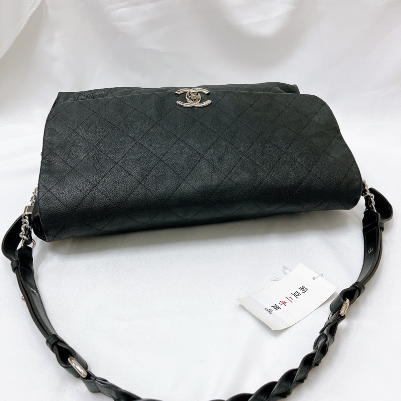 莉亞精品♡ Chanel 麻花肩帶口蓋包 黑銀 二手美包-4