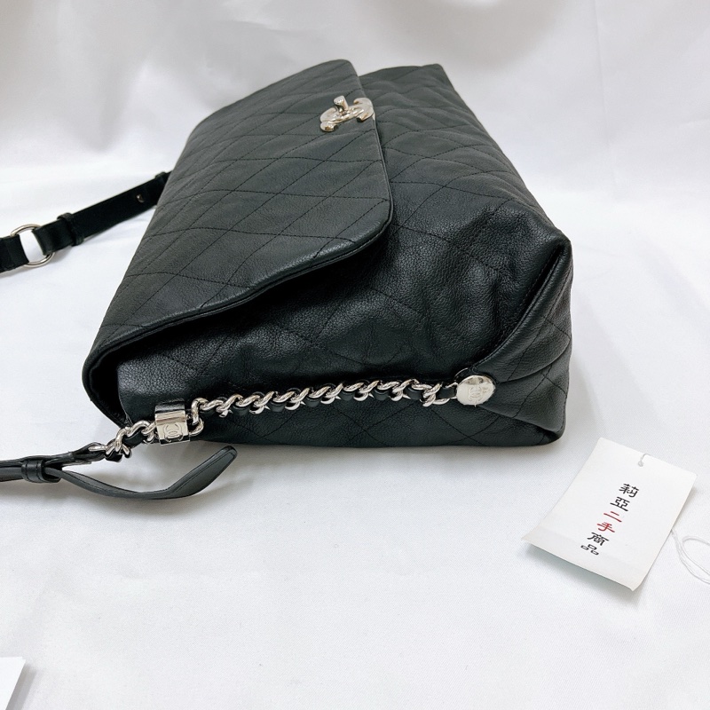 莉亞精品♡ Chanel 麻花肩帶口蓋包 黑銀 二手美包-6