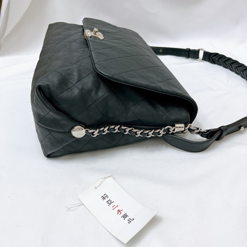 莉亞精品♡ Chanel 麻花肩帶口蓋包 黑銀 二手美包-7