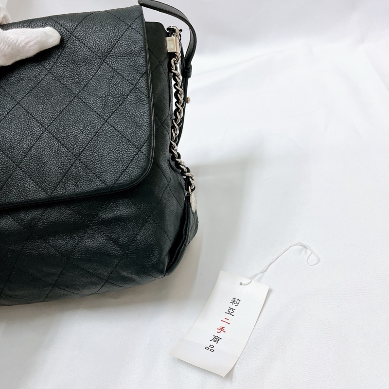 莉亞精品♡ Chanel 麻花肩帶口蓋包 黑銀 二手美包-8
