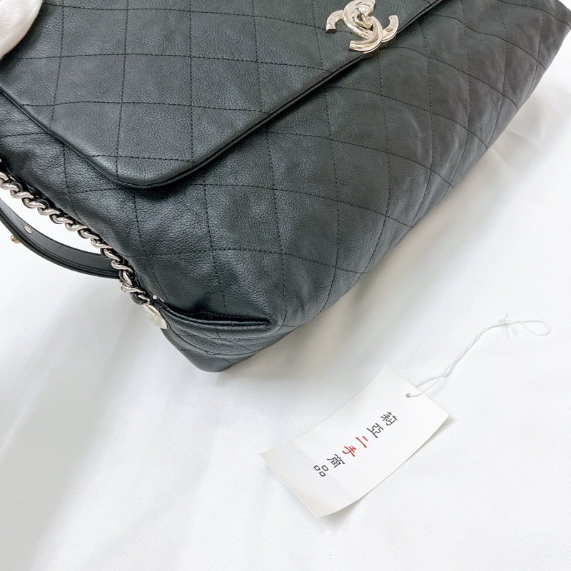 莉亞精品♡ Chanel 麻花肩帶口蓋包 黑銀 二手美包-9