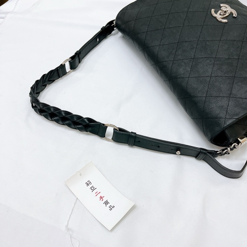 莉亞精品♡ Chanel 麻花肩帶口蓋包 黑銀 二手美包-12