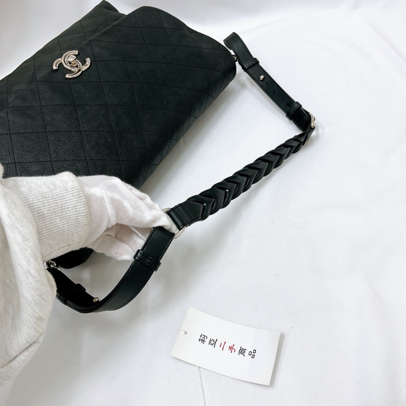 莉亞精品♡ Chanel 麻花肩帶口蓋包 黑銀 二手美包-13