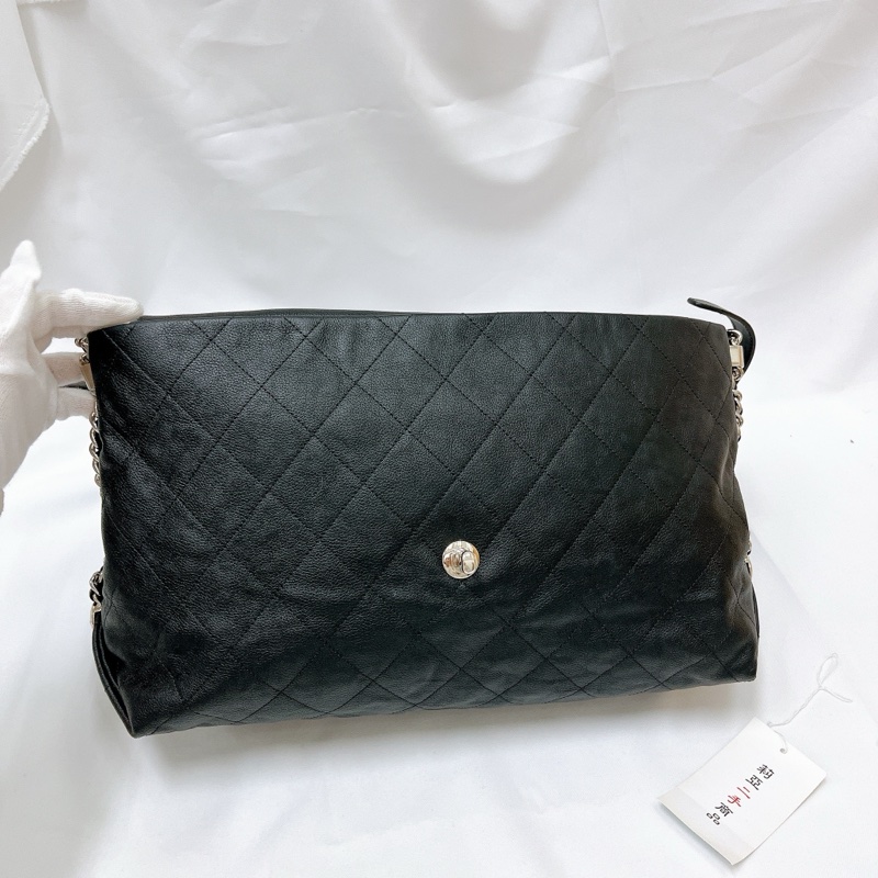 莉亞精品♡ Chanel 麻花肩帶口蓋包 黑銀 二手美包-14