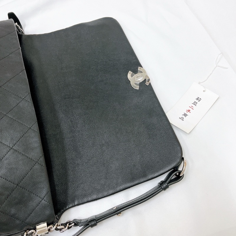 莉亞精品♡ Chanel 麻花肩帶口蓋包 黑銀 二手美包-15