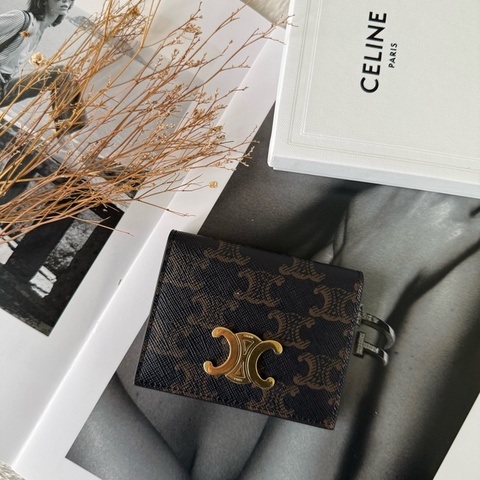 Triomphe 金色標誌釦式二折卡片夾/名片夾(棕褐色)