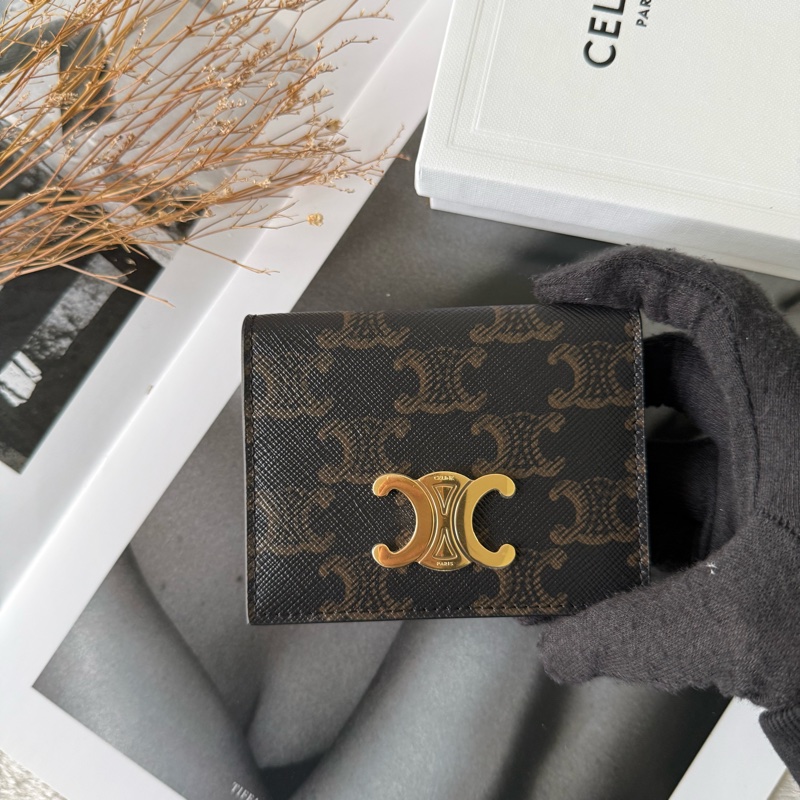 Triomphe 金色標誌釦式二折卡片夾/名片夾(棕褐色)-1