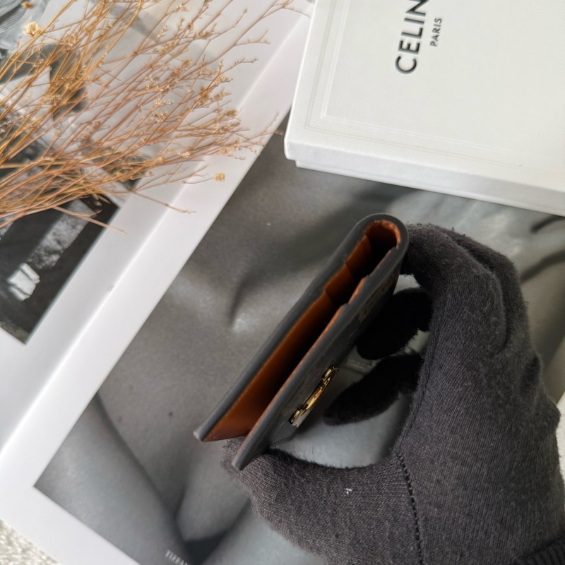 Triomphe 金色標誌釦式二折卡片夾/名片夾(棕褐色)-2