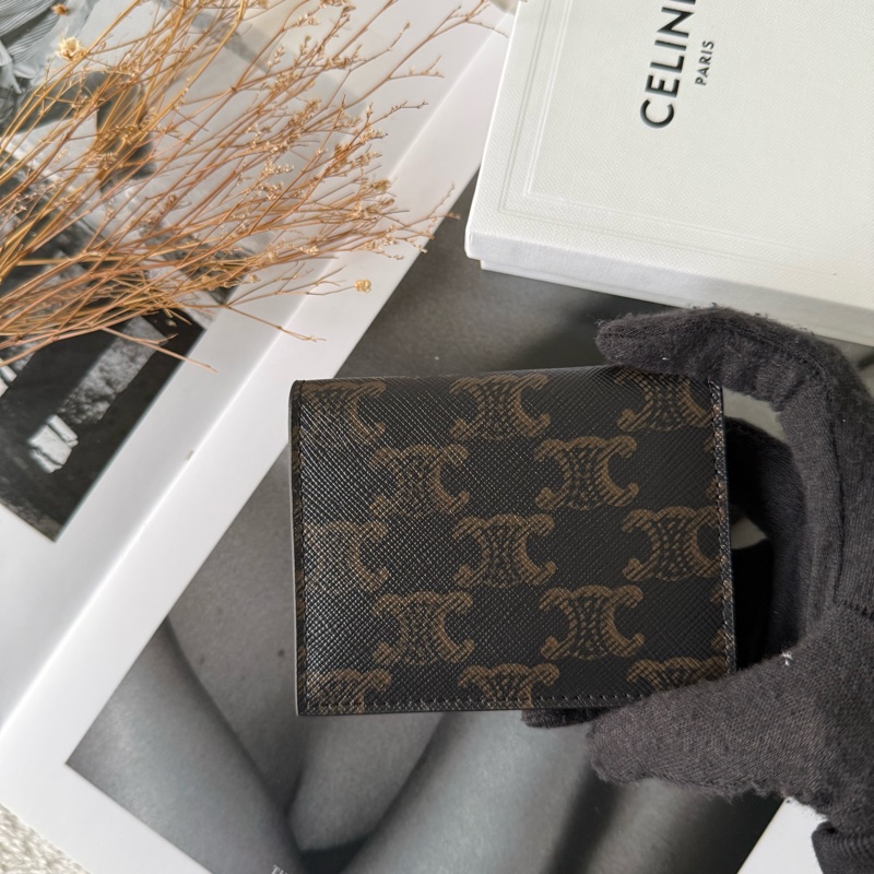 Triomphe 金色標誌釦式二折卡片夾/名片夾(棕褐色)-3