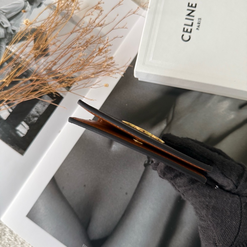 Triomphe 金色標誌釦式二折卡片夾/名片夾(棕褐色)-5