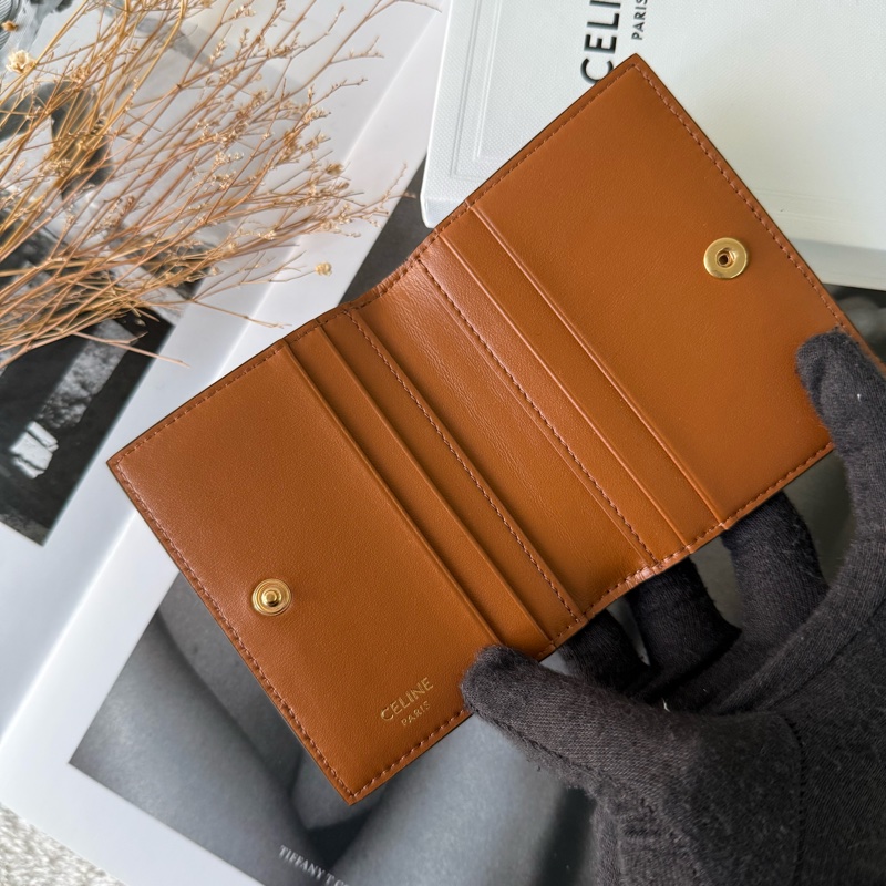 Triomphe 金色標誌釦式二折卡片夾/名片夾(棕褐色)-6