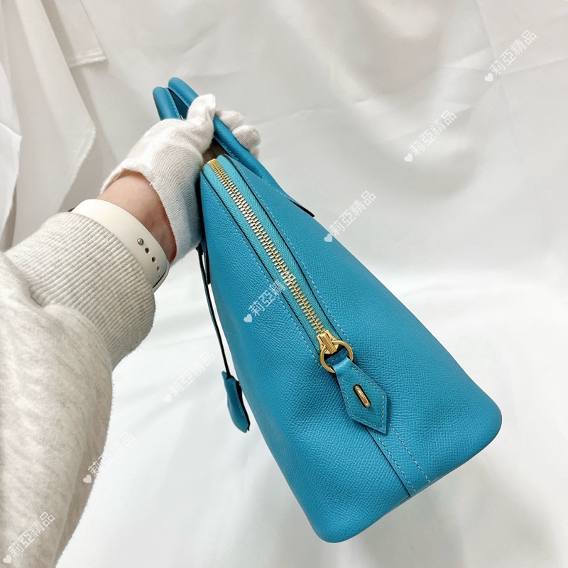 莉亞精品♡ Hermes Bolide 30水藍D 刻 二手美包-7