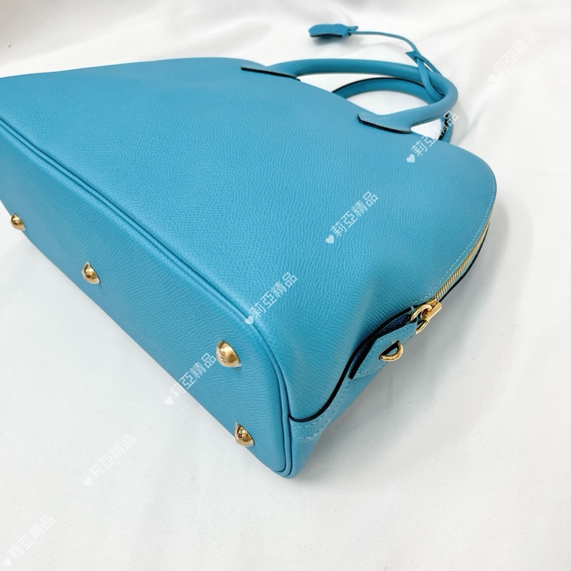 莉亞精品♡ Hermes Bolide 30水藍D 刻 二手美包-9